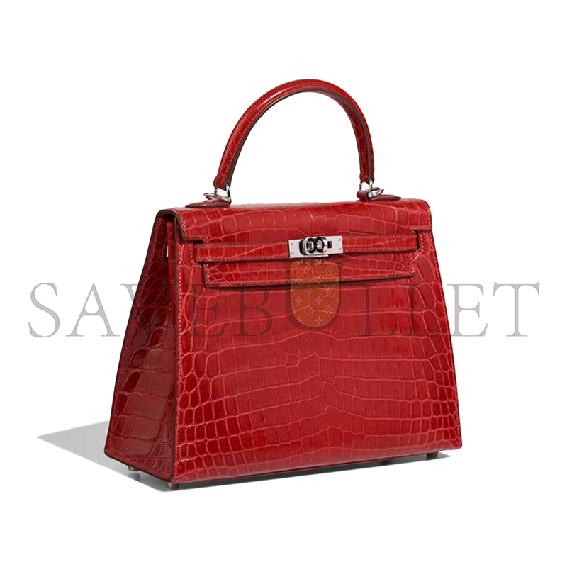 HERMÈS MASTER KELLY 28 ALLIGATOR LEATHER ALLIGATOR RED SILVER BUCKLE (28*22*10cm) 